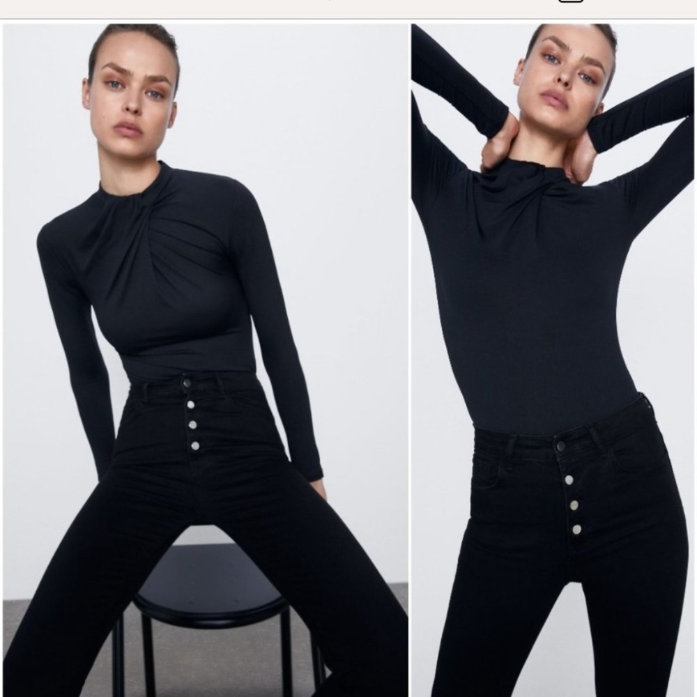 Womens jeans Zara PREMIUM black high waist FLY Button up Jeans Size 4 skinny